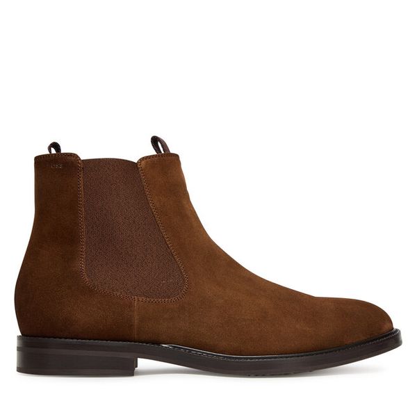 Sztyblety BOSS. Brązowe botki męskie Boss, bez wzorów, bez obcasa, bez zapięcia. Za 1,409.00 zł.