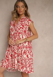 Czerwona Sukienka Oversize z Bawełny z Ornamentnym Wzorem Folazea. Czerwone sukienki damskie Renee, na co dzień, na lato, l, bez wzorów, z bawełny, eleganckie, bez kołnierzyka, bez ramiączek, mini, oversize. Za 49.99 zł.