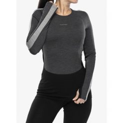 Bluza termoaktywna damska Icebreaker 260 ZoneKnit LS Crewe. Szare bielizna sportowa damska Icebreaker, na zimę, bez wzorów, sportowe, bez ramiączek, bez kaptura. Za 392.99 zł.