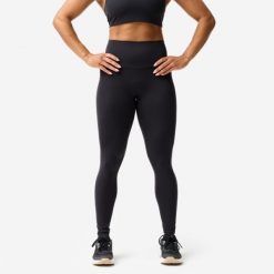Legginsy fitness damskie Domyos. Czarne legginsy damskie DOMYOS, bez wzorów, z elastanu. Za 129.99 zł.