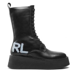 Botki KARL LAGERFELD. Czarne botki damskie KARL LAGERFELD, bez wzorów, bez obcasa, na płaskiej podeszwie, bez zapięcia. Za 1,449.00 zł.