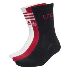 Skarpety Liverpool FC, 3 pary. Czarne skarpetki damskie Adidas, bez wzorów, z bawełny. Za 89.95 zł.