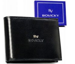 Portfel skórzany Rovicky RV-70616-BCA czarny. Czarne portfele męskie ROVICKY, bez wzorów, ze skóry. Za 70.00 zł.