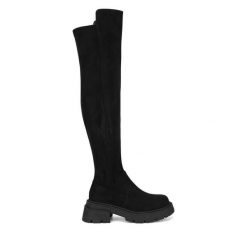 Muszkieterki Badura. Czarne kozaki damskie Badura, bez wzorów, bez obcasa, na płaskiej podeszwie, bez zapięcia. Za 399.99 zł.