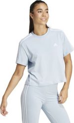 Adidas Koszulka damska adidas Essentials 3-Stripes Single Jersey Crop Top błękitna IS1568 M. Niebieskie bluzki damskie Adidas, m, bez wzorów, z jersey, bez kołnierzyka, bez ramiączek. Za 120.32 zł.