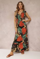 Czarna Kopertowa Sukienka Maxi z Wiskozy z Gumkami w Talii Leamone. Czarne sukienki damskie Renee, na imprezę, l, bez wzorów, z wiskozy, bez kołnierzyka, bez ramiączek, maxi, kopertowe. Za 54.99 zł.