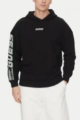 GUESS Czarna bluza męska Dalim Over, Rozmiar XL. Czarne bluzy męskie Guess, m, z aplikacjami, z bawełny, klasyczne, bez ramiączek, bez kaptura. W wyprzedaży za 236.99 zł.