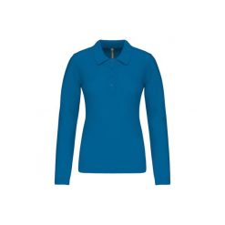 Damska koszulka polo pique z długim rękawem Kariban. Niebieskie bluzki damskie KARIBAN, bez wzorów, bez kołnierzyka, bez ramiączek. Za 136.50 zł.