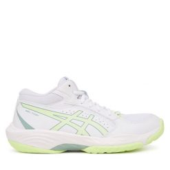 Buty halowe Asics. Białe obuwie sportowe damskie Asics, bez wzorów, bez zapięcia. Za 409.99 zł.
