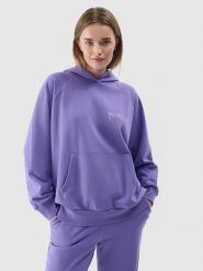 4F Bluza dresowa nierozpinana z kapturem damska - fioletowa XXL. Fioletowe bluzy damskie 4F, xs, bez wzorów, z bawełny, klasyczne, bez ramiączek, z kapturem. W wyprzedaży za 79.99 zł.