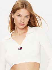 Tommy Jeans Sweter DW0DW14950 Écru Slim Fit. Swetry nierozpinane damskie Tommy Jeans, m, bez wzorów, z jeansu, bez kołnierzyka, bez ramiączek. Za 299.99 zł.