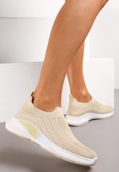 Beżowe Buty Sportowe na Tłoczonej Podeszwie z Elastyczną Cholewką Taiden. Brązowe obuwie sportowe damskie Renee, bez wzorów, bez zapięcia, tenisowe. Za 44.99 zł.