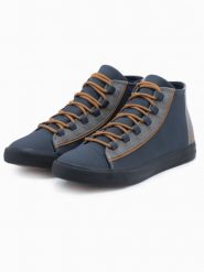 Męskie buty trampki z kontrastującymi elementami - granatowe V2 OM-FOTH-0140 - 44. Niebieskie trampki męskie Ombre Clothing, bez wzorów, z gumy, przed kolano, bez zapięcia. W wyprzedaży za 89.99 zł.
