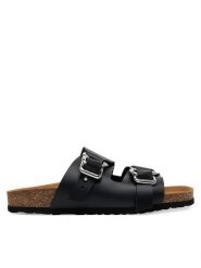 LOVE MOSCHINO Klapki JA28273G1MIA000A Czarny. Czarne klapki damskie Love Moschino, bez wzorów, ze skóry, bez obcasa, bez zapięcia. Za 829.99 zł.