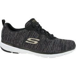 Buty sportowe Sneakersy damskie, Flex Appeal 3.0 Endless Glamour. Czarne obuwie sportowe damskie Skechers, bez wzorów, bez zapięcia, trekkingowe. Za 169.99 zł.