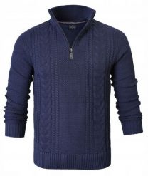 Bawełniany Sweter na Zamek, Wysoki Kołnierz - Pako Jeans - Granatowy. Niebieskie swetry męskie Pako Jeans, na wiosnę, l, bez wzorów, z bawełny, eleganckie, bez kołnierzyka, bez ramiączek. Za 195.00 zł.