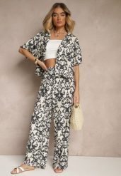 Czarny Wiskozowy Komplet w Ornamentalny Print Koszula i Szerokie Spodnie Sarilsa. Czarne koszule damskie Renee, l, bez wzorów, z materiału, eleganckie, bez kołnierzyka, bez ramiączek. Za 74.99 zł.