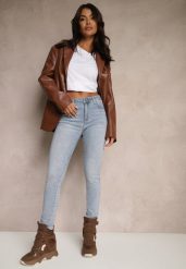 Jasnoniebieskie Jeansy Skinny z Bawełny Push-Up Carivira. Niebieskie jeansy damskie Renee, bez wzorów, z bawełny, eleganckie. Za 99.99 zł.