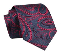 Męski Krawat - ALTIES - Klasyczny - Granatowy z Dużym Motywem Orientalnym. Czerwone krawaty i muchy Alties, bez wzorów, z tkaniny, eleganckie. Za 49.00 zł.