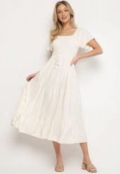 Jasnobeżowa Sukienka z Wiskozą Lnem i Elastyczną Górą Ellisena. Brązowe sukienki damskie Born2be, na co dzień, m, bez wzorów, z wiskozy, eleganckie, bez kołnierzyka, bez ramiączek, midi, proste. Za 99.99 zł.