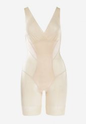 Beżowe Modelujące Body z Koronkowymi Wstawkami Tisella. Brązowe body Renee, bez wzorów, z koronki. Za 69.99 zł.