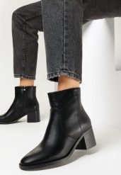 Czarne Botki na Niskim Słupku Alwecca. Czarne botki damskie Born2be, bez wzorów, bez obcasa, na obcasie, bez zapięcia. Za 59.99 zł.