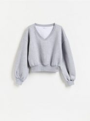 Bluza z bawełną - jasnoszary. Szare bluzy damskie Reserved, l, bez wzorów, z bawełny, bez ramiączek, bez kaptura. Za 109.99 zł.