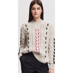 Sweter z warkoczowym splotem - Kremowy. Białe swetry męskie Reserved, l, bez wzorów, bez kołnierzyka, bez ramiączek. Za 79.99 zł.