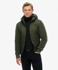 Superdry Kurtka Hooded Storm Fleece Hybrid pikowany korpus polarowe rękawy. Zielone kurtki męskie Superdry, s, bez wzorów, z polaru, z kapturem. Za 528.60 zł.
