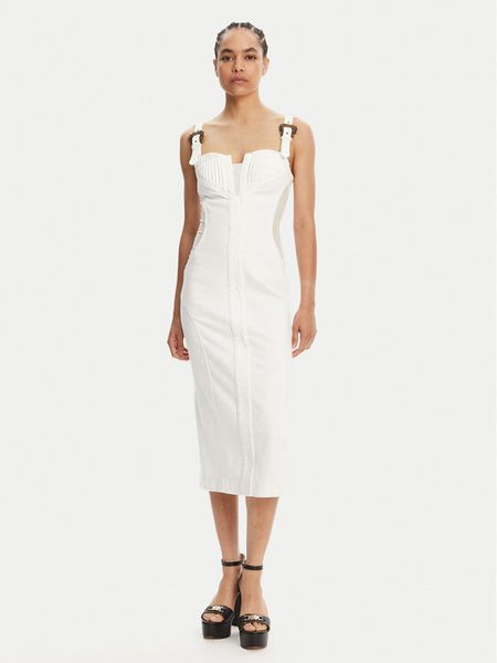 Versace Jeans Couture Sukienka koktajlowa 78HAO951 Biały Slim Fit. Białe sukienki damskie Versace Jeans Couture, bez wzorów, z bawełny, wizytowe, bez kołnierzyka, bez ramiączek. Za 1,019.00 zł.