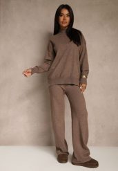 Brązowy Komplet Dzianinowy z Wełną i Bawełną Sweter Golf i Szerokie Spodnie Reipella. Brązowe swetry nierozpinane damskie Renee, bez wzorów, z bawełny, eleganckie, bez kołnierzyka, bez ramiączek. Za 119.99 zł.