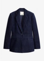 Żakiet z aksamitnego sztruksu. Brązowe marynarki i żakiety damskie bonprix, bez wzorów, ze sztruksu, eleganckie, bez kołnierzyka, bez ramiączek. Za 269.99 zł.