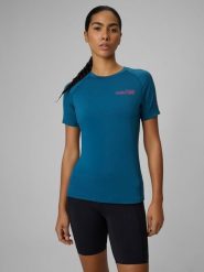 4F Koszulka trekkingowa regular szybkoschnąca damska - turkusowa XS. Niebieskie bluzki damskie 4F, l, bez wzorów, z tkaniny, biznesowe, bez kołnierzyka, bez ramiączek. Za 119.99 zł.