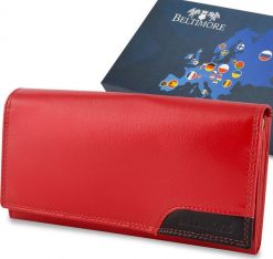 Beltimore Damski skórzany portfel duży poziomy retro RFiD czerwony BELTIMORE 040. Czerwone portfele damskie Beltimore. Za 64.99 zł.