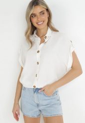 Biała Koszula z Krótkim Rękawem Talias. Białe koszule damskie Born2be, l, bez wzorów, bez kołnierzyka, bez ramiączek. Za 59.99 zł.