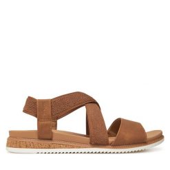 Sandały Skechers. Brązowe sandały damskie Skechers, bez wzorów, bez obcasa, na płaskiej podeszwie, bez zapięcia. Za 159.99 zł.