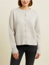 Kardigan z guzikami z domieszką wełny - beżowy. Brązowe kardigany damskie Sinsay, l, bez wzorów, z wełny, bez kołnierzyka. Za 49.99 zł.