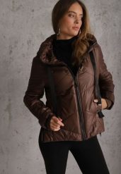 Brązowa Kurtka Przejściowa z Pikowanymi Przeszyciami i Kapturem Niama. Brązowe kurtki damskie Renee, l, bez wzorów, z dzianiny, plus size, z kapturem. Za 189.99 zł.