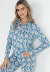 Niebieska Koszula w Ornamentalny Wzór Lagzos. Niebieskie koszule damskie Born2be, l, z aplikacjami, klasyczne, bez kołnierzyka, bez ramiączek. Za 109.99 zł.