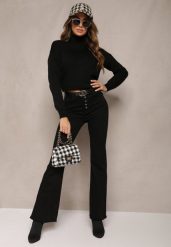 Czarne Jeansy Dzwony High Waist Bestunna. Czarne jeansy damskie Renee, bez wzorów, z jeansu, klasyczne, z podwyższonym stanem. Za 49.99 zł.