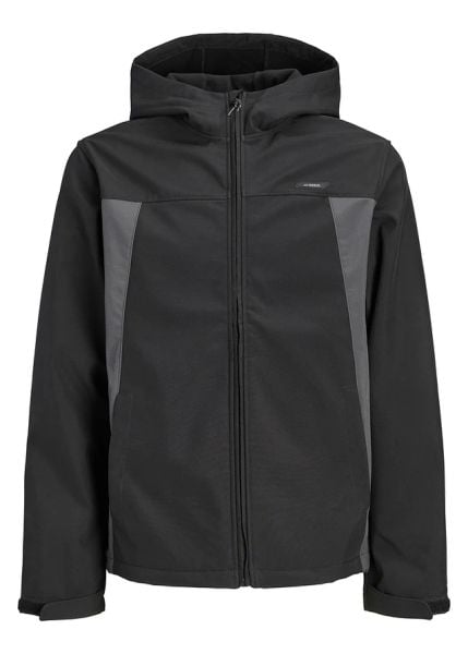 Kurtka softshell JJ REBEL. Czarne kurtki męskie bonprix, m, bez wzorów, z softshellu, z kapturem. Za 189.99 zł.