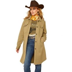 Damski płaszcz jeździecki Ariat Vagabond Duster. Zielone płaszcze damskie Ariat, l, bez wzorów, z tkaniny, eleganckie, bez kołnierzyka, bez kaptura. Za 476.00 zł.