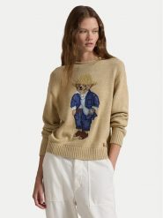 Polo Ralph Lauren Sweter 211959272001 Beżowy Relaxed Fit. Brązowe swetry nierozpinane damskie Polo Ralph Lauren, xl, bez wzorów, z bawełny, bez kołnierzyka, bez ramiączek. Za 1,469.00 zł.