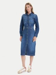 Mustang Sukienka jeansowa Emma 1016939 Niebieski Slim Fit. Niebieskie sukienki damskie Mustang, bez wzorów, z bawełny, bez kołnierzyka, bez ramiączek. Za 479.99 zł.