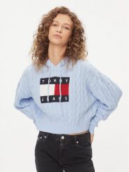 Tommy Jeans Sweter Center Flag DW0DW16528 Błękitny Regular Fit. Niebieskie swetry nierozpinane damskie Tommy Jeans, xl, bez wzorów, z jeansu, bez kołnierzyka, bez ramiączek. Za 459.99 zł.
