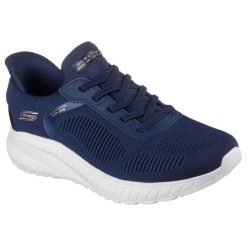 Damskie BOBS SQUAD CHAOS CURRENT MUSE Slip-On Granatowy. Niebieskie obuwie sportowe damskie Skechers, bez wzorów, z materiału, bez zapięcia. Za 329.99 zł.