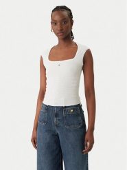 Tommy Jeans Top Smock Seersucker DW0DW22220 Biały Slim Fit. Białe topy damskie Tommy Jeans, xs, bez wzorów, z jeansu, bez kołnierzyka, bez ramiączek. Za 149.99 zł.