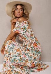 Biało-Zielona Bawełniana Sukienka Hiszpanka Wiązana w Talii w Kwiatowy Wzór Risarrae. Białe sukienki damskie Renee, na co dzień, l, bez wzorów, z bawełny, eleganckie, bez kołnierzyka, bez ramiączek, maxi, proste. Za 49.99 zł.