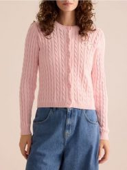 Kardigan z haftem - pastelowy róż. Czerwone kardigany damskie Reserved, l, bez wzorów, z bawełny, bez kołnierzyka. Za 129.99 zł.