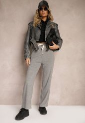 Szare Spodnie z Dodatkiem Wiskozy High Waist o Szerokim Kroju ze Sznurkami Isnia. Szare spodnie materiałowe damskie Renee, bez wzorów, z jeansu, eleganckie, z podwyższonym stanem. Za 44.99 zł.